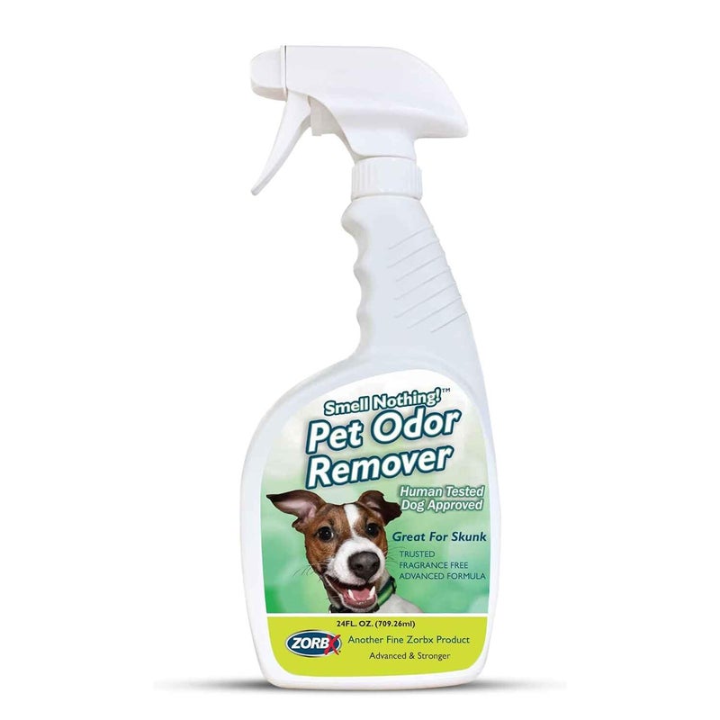 ZORBX Unscented Pet Odor Remover Spray 24 FL Oz â€“ Perfume Free Strong Litter Odor Remover - Advanced Odor Control for Carpet, Bathroom & Urine Odors - Fast Acting Odor Remover Spray for Dogs & Cats - Image 1